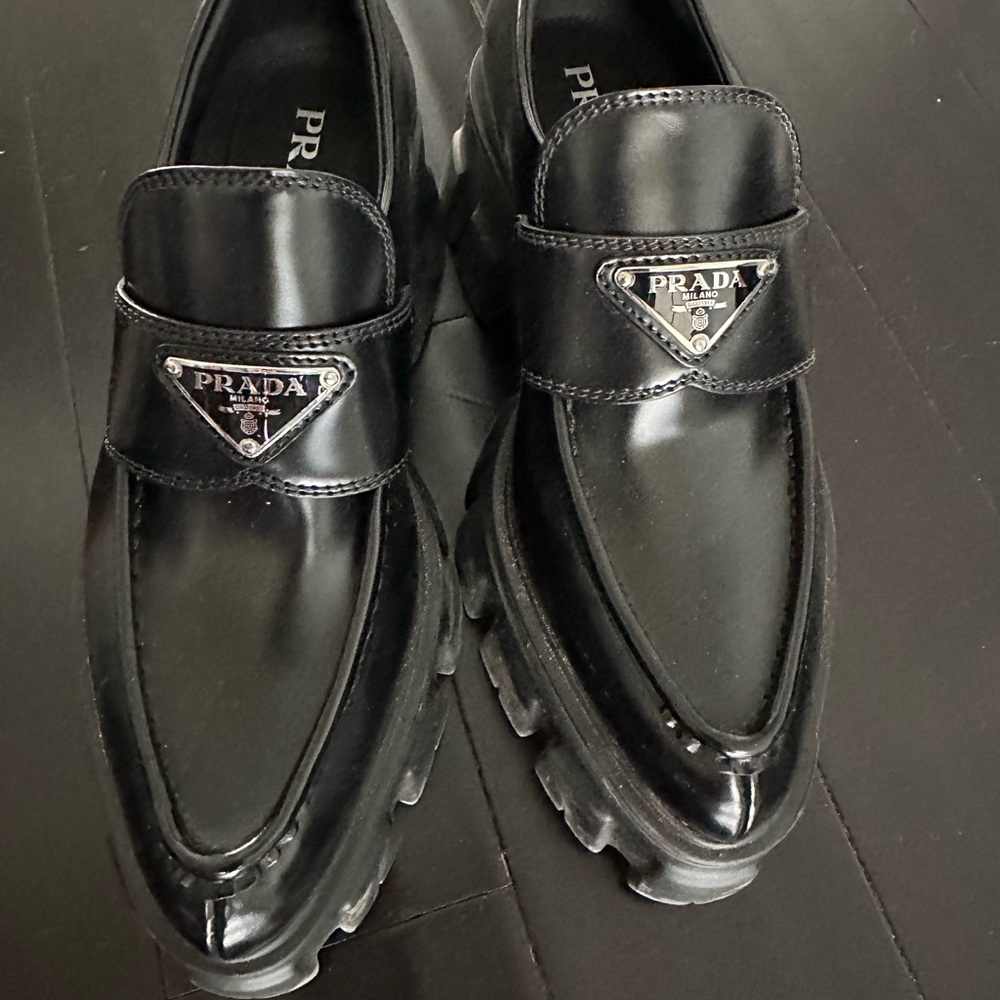 Prada monolith pointy brushed loafers, worn once. Sold out in store and online!